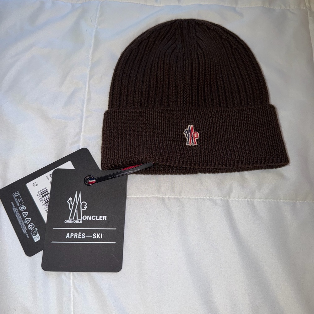 Moncler Dark Brown Ribbed Cuff Knit Beanie